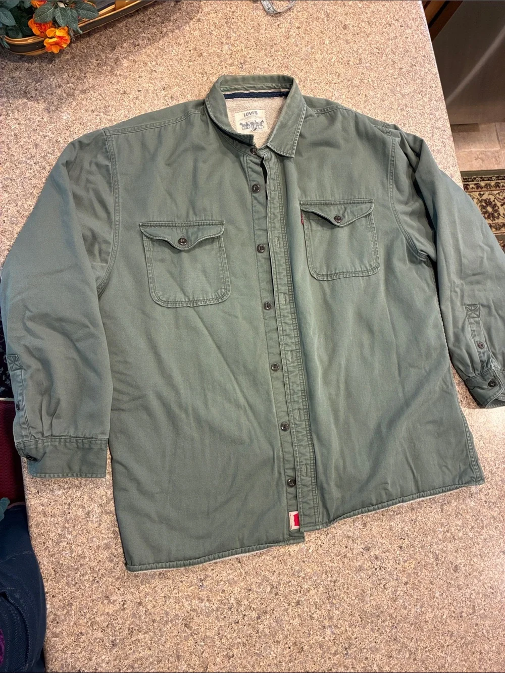 Levi's Sherpa Lined Canvas Shirt Jacket Olive Green Shacket XXL Used 3LMLW053